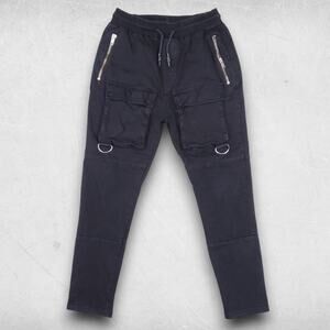 Denim Cargo Pants Mens M Black Elastic Drawstring Gorpcore Streetwear Utility